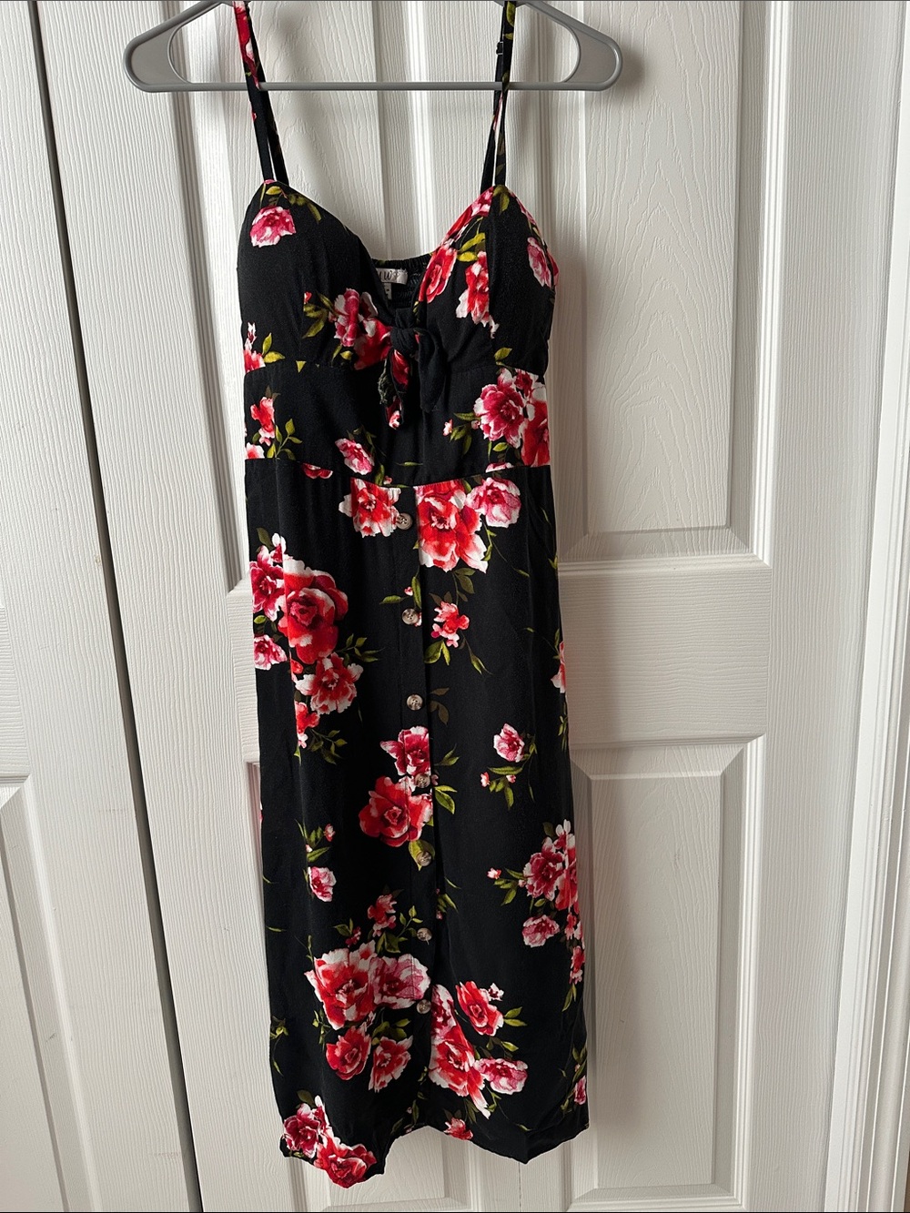 PRELOVED AUW Black Midi Dress with Red and Pink Floral Print